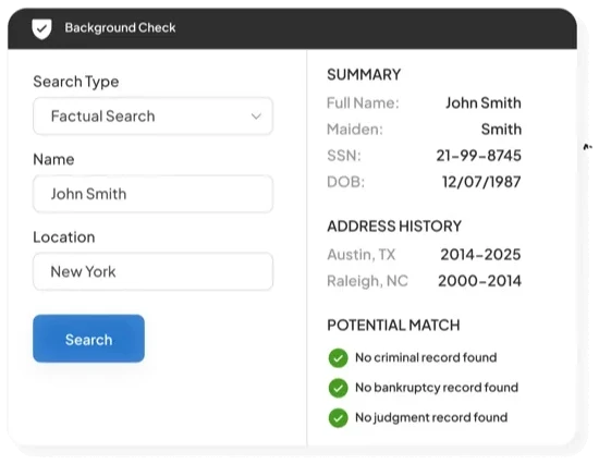 Background check search and results