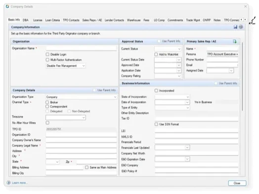 Legacy CRM company details form