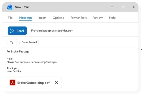 Email with the broker onboarding package attached