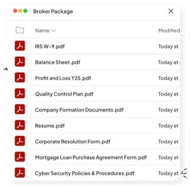 Folder of PDFs in the broker package