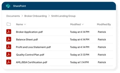 SharePoint folder of broker documents